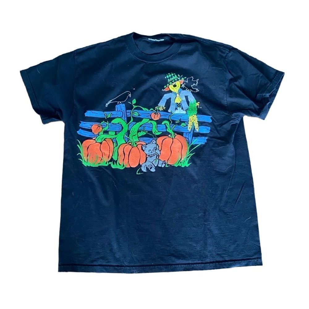 Vintage Halloween T Shirt Puffy Graphic Cat Pumpkin Teacher